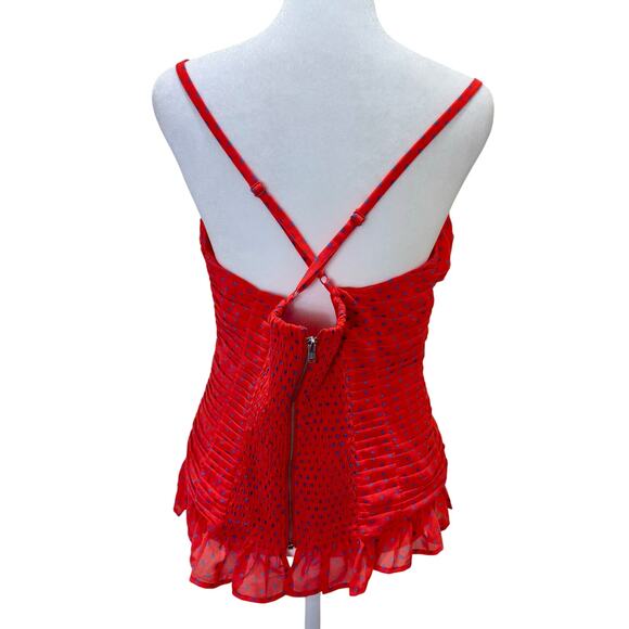 GUESS Los Angeles Corset Tank Coral Blue Polka Dot Size XL Coquette Pin Up - Picture 2 of 14